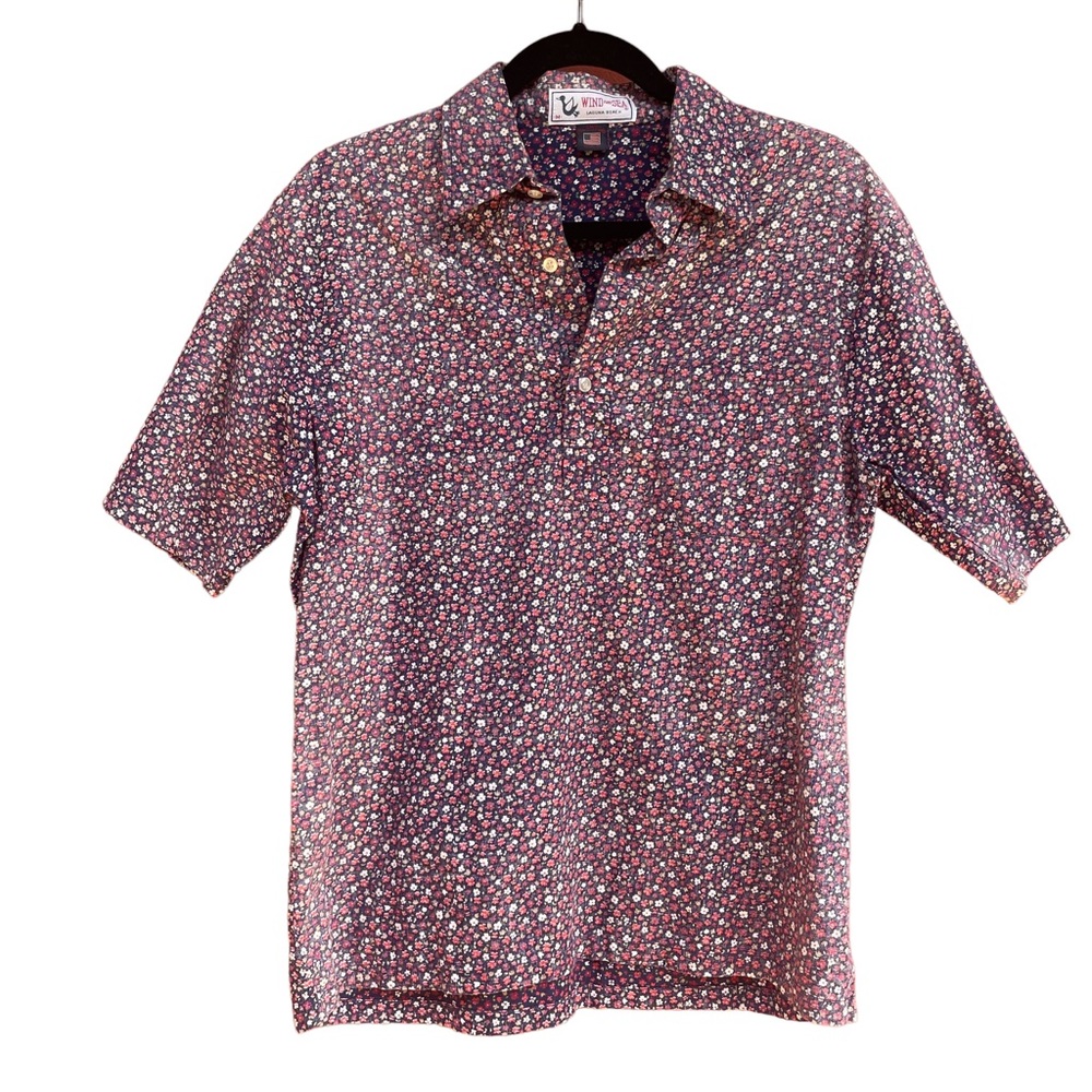 Vintage Wind and Sea Laguna Beach Collared Tee Shirt in Patriotic Floral